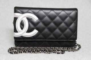 New Chanel Cambon WOC Wallet on Chain Black Lamb Silver CC Leather Bag 
