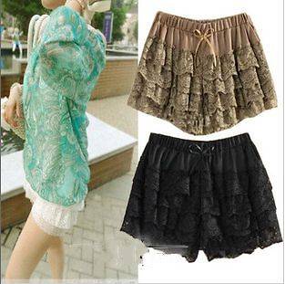 Fashion Womens Lady Elastic Waist Sexy Lace Overalls Shorts Pants 