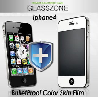   BULLETPROOF GLASS Screen Protector Color Skin Cover Shield iphone 4 4S