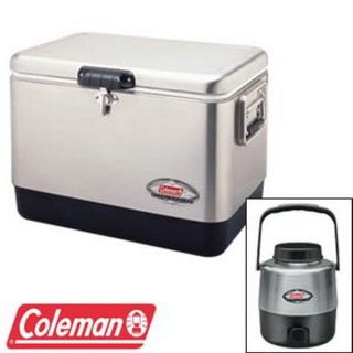  Coleman Stainless Steel 54 quart COOLER + Bonus 1.3 Gallon Drink JUG 