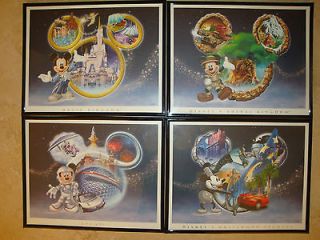 DISNEY WORLD MICKEY MOUSE NEW FRAMED 4 PARK COLLECTOR LITHOGRAPH SET