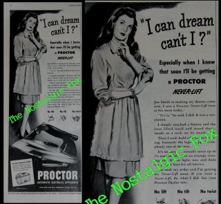   1947 Blk/Wht Magazine Print Advertisement/Ad~PROCTOR NEVER LIFT Iron