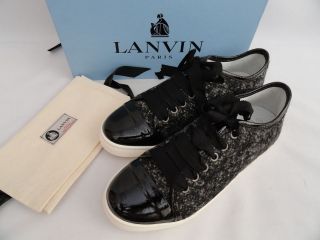 BN LANVIN Black Leather Wool Trainers Sneakers Shoes UK6 39
