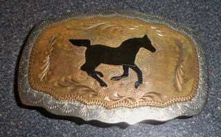 Vintage Bar J   German Silver   Western Horse Cowboy Belt Buckle 
