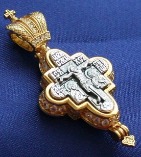 IMPERIAL STYLE ORTHODOX CROSS   SILVER 925+GOLD 18K OPEN WORK. RUSSIAN 