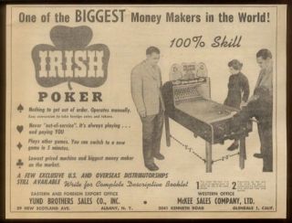 1953 Irish Poker coin op pool arcade game machine photo scarce trade 
