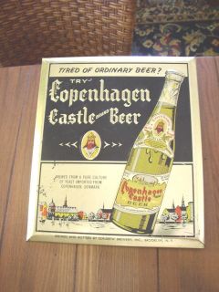 Copenhagen Castle Brand Beer vintage Tin on Cardboard Sign, Edelbrew 