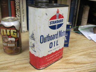 STANDARD TWO CYCLE OUTBOARD MOTOR OIL paper & steel CAN 1 quart tin 