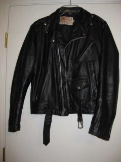 Vintage Excelled Black Leather Biker Motorcycle Jacket Coat Heavy Duty 