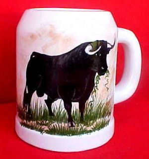 Fancy Mexican Vintage Hand Painted Black Bull Souvenir Beer Mug