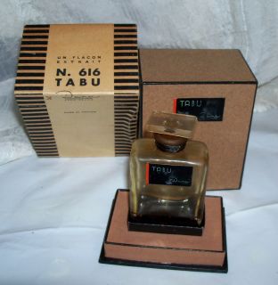 RARE Vintage Dana Paris France Un Flacon Extrait N. 616 TABU Bottle 