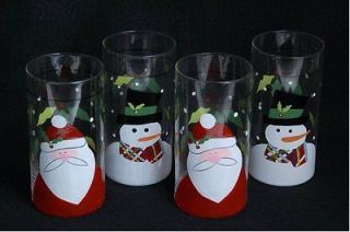 Oneida NEW Santa and Snowman Clear Hand Painted Drinking Glass 17oz 