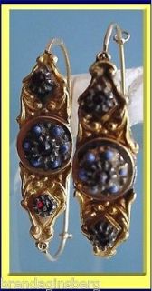 Georgian early 1800s French Gold Earrings w Enamel and Glass Garnet 