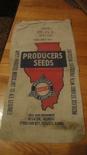 VINTAGE PRODUCERS SEEDS CORN SEED BAG DECATUR, & PIPER CITY IL 