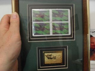 Framed 1994 Ducks Unlimited $5 Stamps + Gold Silver Medallion NANCY 