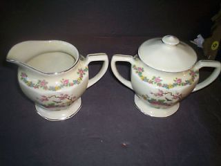 VINTAGE HAND DECORATED FORMAN BROS. BY HALL CHINA CO.CREAMER&SUG​AR 