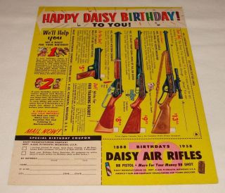 1958 HAPPY DAISY BIRTHDAY bb gun air rifle ad