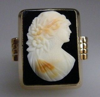 Newly listed Vintage Art Deco 14K Yellow Gold Onyx Coral Cameo Ring