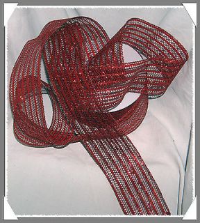 Holiday Christmas Ruby Red Metallic Glitter Mesh Wired Edge 2.5 25 