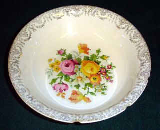 Crown Potteries 9 Vegetable Serving Bowl Petit Point Floral