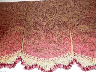   Board mounted Valance silk fabric metallic Gold paisley print on Red