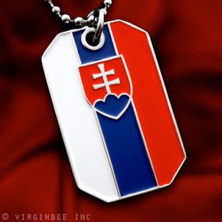 SLOVAKIA FLAG CROSS OF LORRAINE COAT OF ARMS PENDANT DOG TAG NECKLACE 