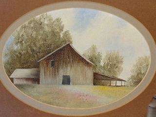   Painted On Canvas Old Barn Scene  Framed & MAtted  Signed Crowder 1986