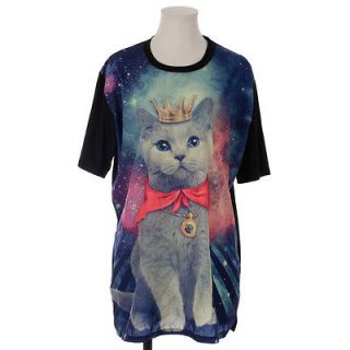 King Cat Loose Fit Long T shirt Red   Graphic Top Tees Unisex Couple 