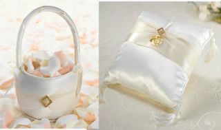 Ivory Diamond Flower Girl Basket & Ring Pillow Set Lillian Rose