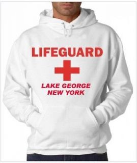 LIFEGUARD CROSS HOODIE HOODY LAKE GEORGE NEW YORK LIFE GUARD SHIRT 