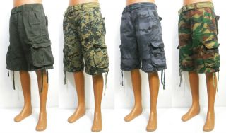Mens DIRECT BLUE cargo shorts with belt camo army green grey blue 