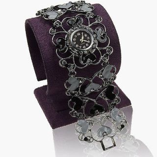   Love Heart Smoky Enamel GP Crystal Wide Bracelet Watch T02A1302K
