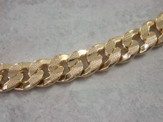 24K GOLD EP TEXTURED CUBAN CURB LINK BRUSHED CHAIN NECKLACE 