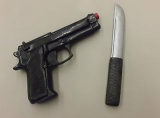 Plastic / Rubber Gun & KNIFE Combo , BLACK Fake Handgun self defense 