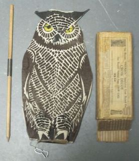 Hoosier Owl Crow Decoy With Original Box, 1930s.
