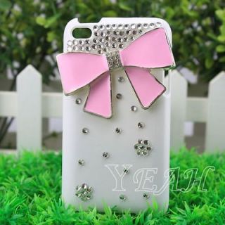 bling white pink bow crystal diamond battery case cover for Ipod touch 