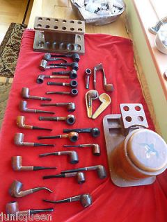 HUGE LOT OF ESTATE/VINTAGE PIPES/HUMIDOR/​PIPE STAND (29)