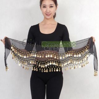 New Belly Dance Hip Skirt Scarf Wrap Belt With 128 Golden Coins Many 