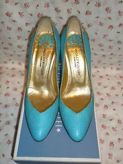 Turquoise Leather Pumps W Dangle Chain And Initials By Hollywould Size 