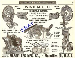 1892 MARSEILLES IL WINDMILL CORN SHELLER SAW FEED MILL