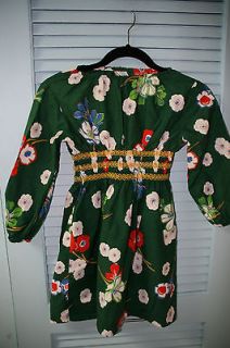 Lovely 70s Cotton Floral Smocked Peasant Dress   Size 10