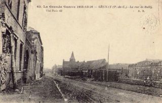 view of GRENAY bombed   WWI   La Rue de Bully   1917