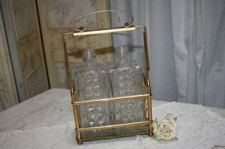 Vintage Brass Tantalus 2 Bottle Decanter Set Modern No Key Pressed 