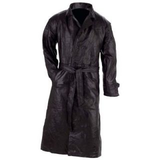 BLACK LEATHER TRENCH OVER COAT DUSTER BIKER MOTORCYCLE