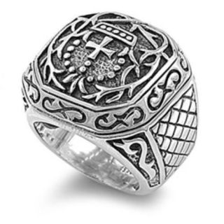 Mens Huge Stainless Steel Templar Cross Textured Band Ring Sizes 9 14