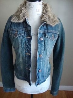 Abercrombie & Fitch Fur Jean Jacket Size Extra Small Juniors XS 