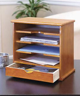   SLOT WOODEN MAIL OR PAPER ORGANIZER WITH DRAWER FOR DESKTOP   NATURAL