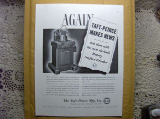   1942 Fortune Mag Ad Print Taft Peirce Mfg. WWII Rotary Surface Grinder