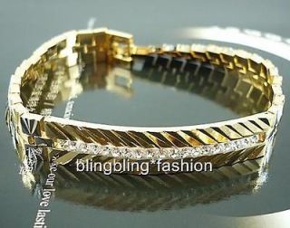 Classic mens 18k yellow white gold filled bracelet CZ watch chain 