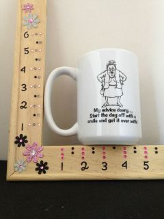 DIAMOND RUBBER STAMP IMAGE COFFEE MUG WITH FUNNY OLD PEOPLE FUNNY 